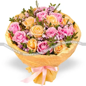 A gentle reminder - a bouquet of cream and pink roses