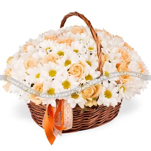 Tenderness of feeling - basket with spray chrysanthemums and roses