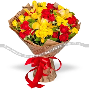 Sincere greetings - bouquet of roses, roses and orchids